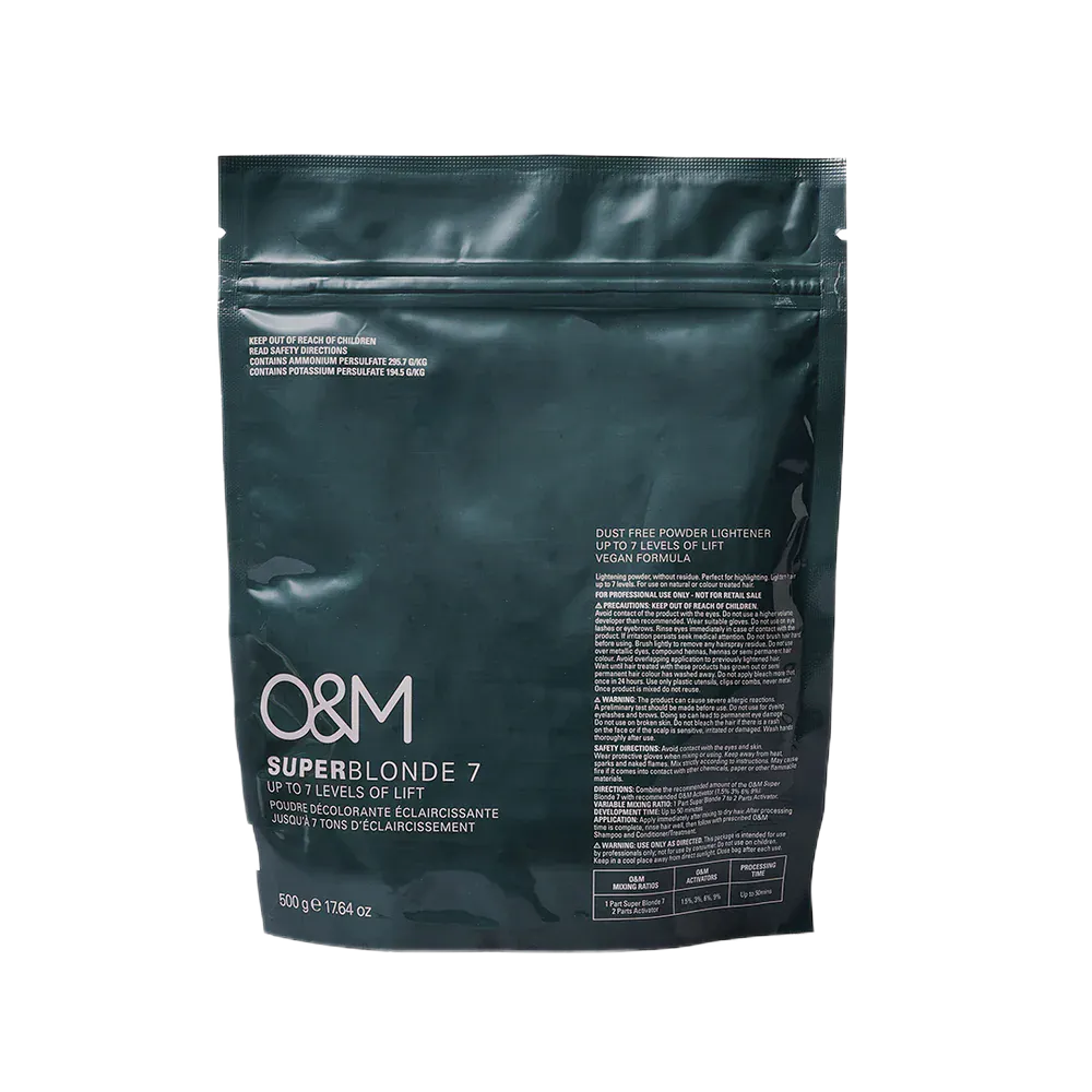 O&M SUPER BLONDE Level 7 Powder Lightener / Обесцвечивающая пудра СУПЕР БЛОНД 7, 500г