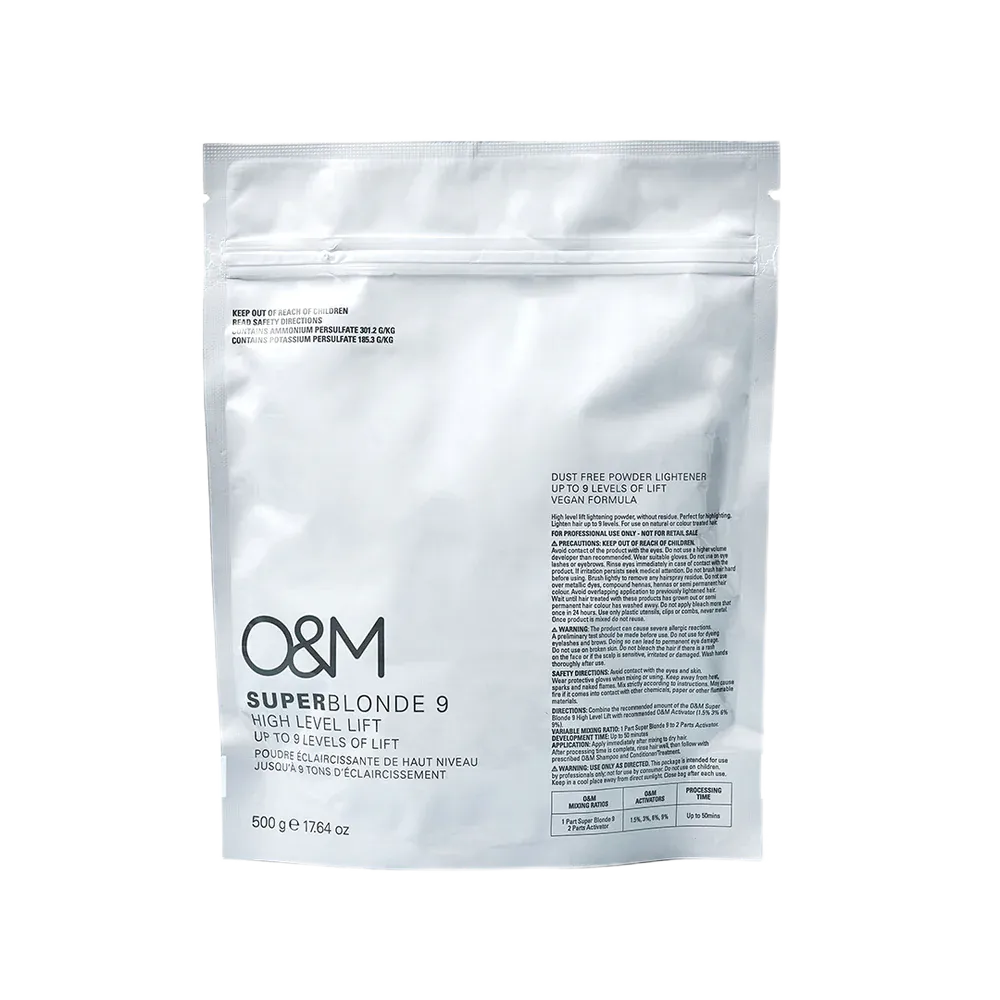 O&M SUPER BLONDE High Level 9 Lift Powder Lightener / Обесцвечивающая пудра УЛЬТРА БЛОНД 9, 500г
